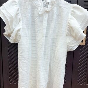 THML White Textured Ruffle Sleeve Blouse-NWT